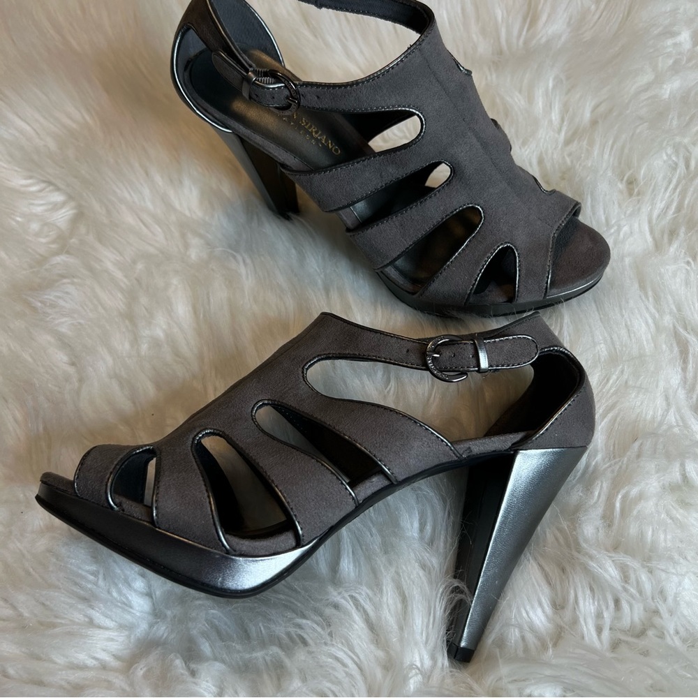 Christian Siriano for Payless High Heel Shoes 10 Open Toe Buckle faux suede gray
